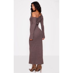 Chocolate Heavy Brushed Asymmetric Maxi Dress