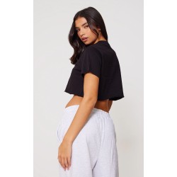 PRETTYLITTLETHING Cotton Black Oversized Crop T-Shirt