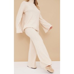 Oatmeal Luxe Rib Knit Wide Leg Pants