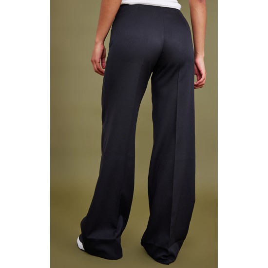 Black Woven High Waisted Tailored Wide Leg Pants