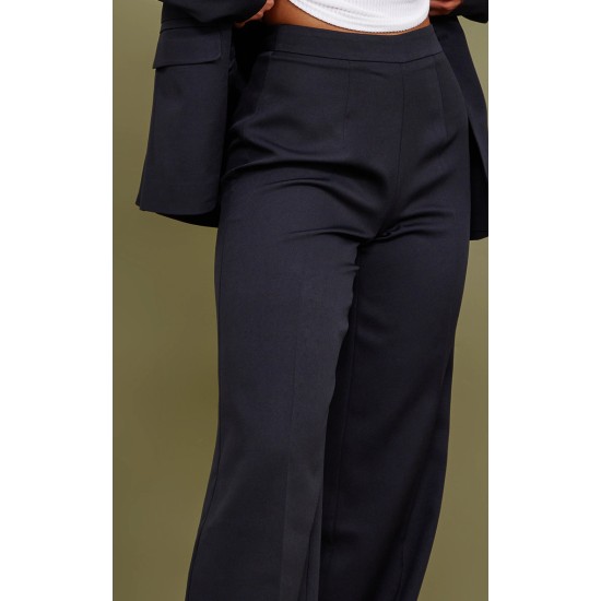 Black Woven High Waisted Tailored Wide Leg Pants