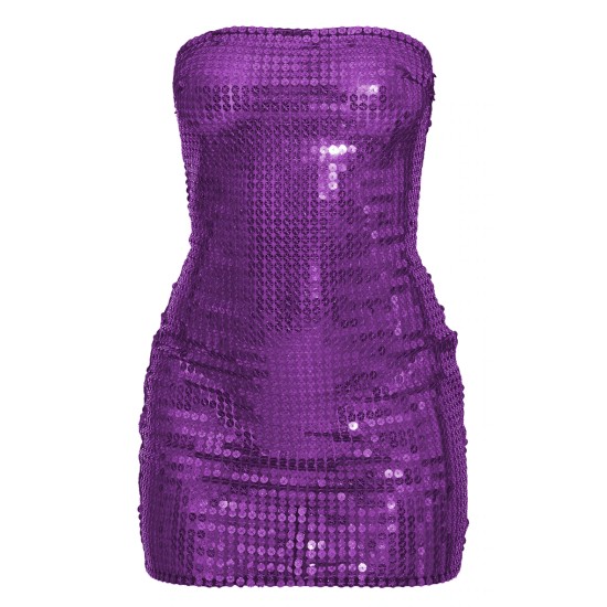 Purple Sheer Sequin Bandeau Mini Dress Purple Sheer Sequin Bandeau Mini Dress