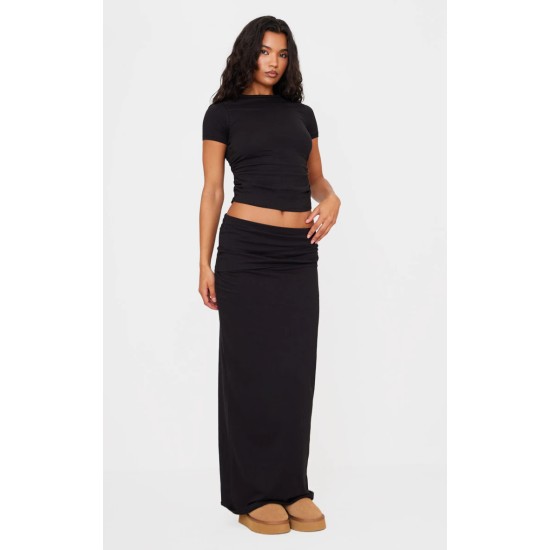 Black Cotton Side Cap Sleeve Ruched Top Black Cotton Side Cap Sleeve Ruched Top