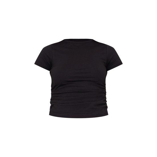 Black Cotton Side Cap Sleeve Ruched Top Black Cotton Side Cap Sleeve Ruched Top