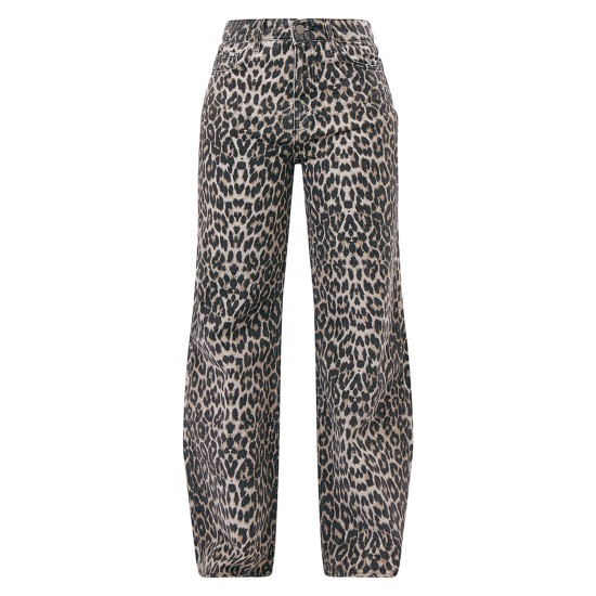 Brown Leopard Print Denim Wide Leg Denim Jean Brown Leopard Print Denim Wide Leg Denim Jean