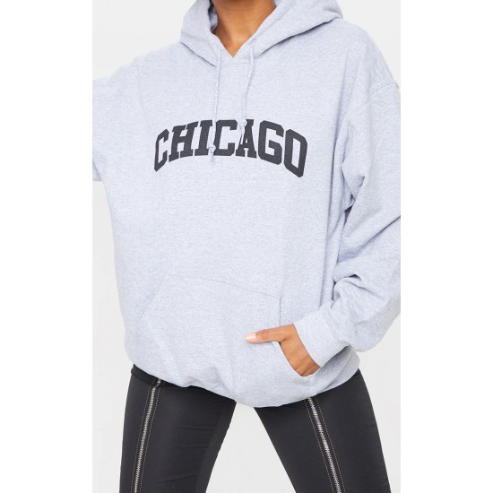 Grey Chicago Print Oversized Hoodie Grey Chicago Print Oversized Hoodie