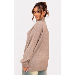 Taupe Knitted Slouchy Half Zip Sweater